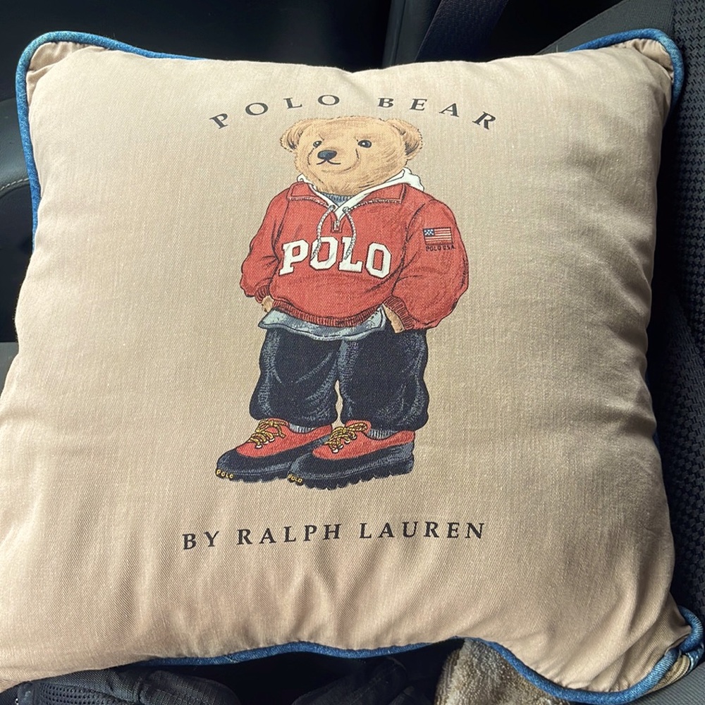 Ralph Lauren Polo Bear Pillow Brown Blue Denim Zip